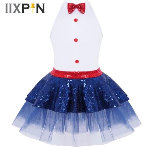 IIXPIN Kids Sequins Ballet Leotard Tutu Dress Girls Bowknot Button Front Hollow Back Stage Performance Latin Jazz Dance Costume