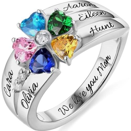 5 Heart Birthstone Custom Ring Name Family Men Women Personalized Engraved Grandmother Ring Rose Gold Color Jewelry Accessories