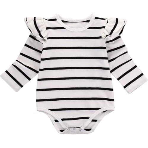Newborn Infant Toddler Baby Boy Girls Unisex Bodysuit Striped Ruffles Jumpsuit Long Sleeve Tops Clothes Outfits Bodysuits 0-18M