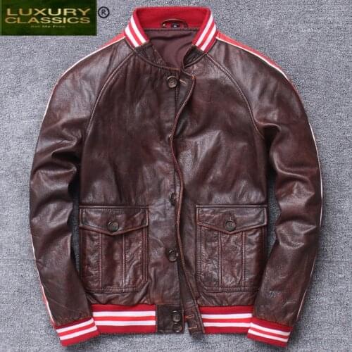 Jacket 100% Real Leather Men Autumn Winter Cloth Streetwear Moto Fit Genuine Cow Leather Coat Mens Leather Jacket V1828
