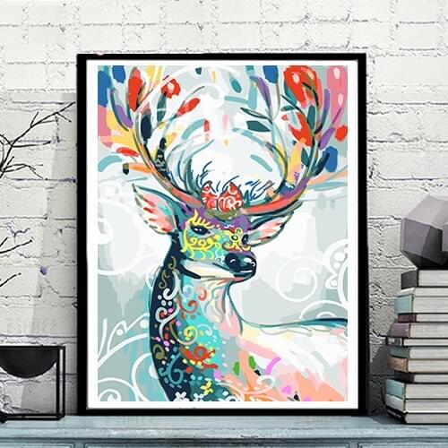 MaHuaf-A1601 colorful deer animal coloring by numbers abstract Wall Art Picture for Kids Room Decor canvas painting by numbers