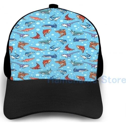 Fashion Sharks in the light blue Basketball Cap men women Graphic print black Unisex adult hat