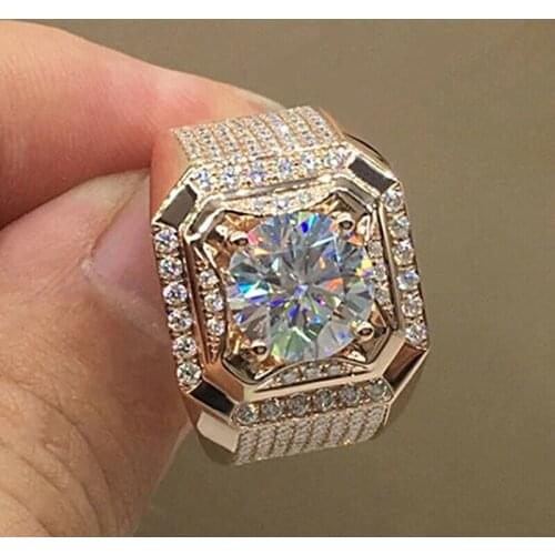 Fashion Mens Rose Gold Silver Color Natural Birthstone Crystal Ring Anniversary Banquet Ring Luxury Wedding Band Jewelry