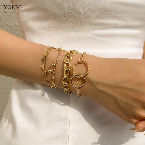 YOUVI 4PCS Fashion Delicate Multilayer Tennis Chain Bracelet Hand Boho Punk Snake Bangles Bracelets for Women Jewelry Set