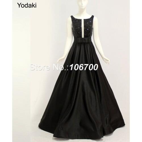 Real Photo Two Tone Ballgown Black Prom Dresses Crystals Boat Neck Deep V Open Back with Sash Long Pageant Evening Gowns 2018