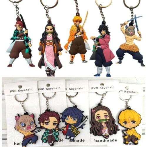 New 20 pcs Cartoon Mix Kimetsu no Yaiba PVC Double Sided Keychain Mini Figure Pendants Charms Collection Toy Key Ring 6-8cm C-5