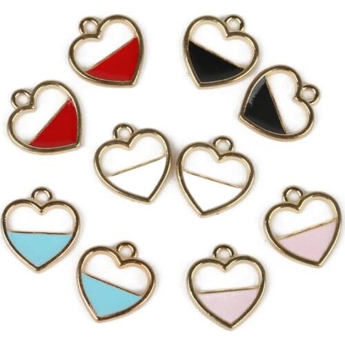 10pcs/lot 16*15mm Half Alloy Enamel Heart Charm Pendant For Bracelet Necklace Jewelry Making DIY Woman Earring Findings