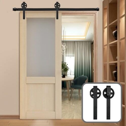 152CM/183CM/200CM Barn Door Hanging Rail For Europe Rustic Black Sliding Hardware Big-wheel Cabinet Wood Door