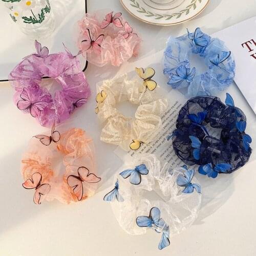 Butterfly Tulle Mesh Chiffon Scrunchie For Hair Elastic Hair Bands Transparent Hair Rope Hair Tie Ponytail Hair Accessories Hot