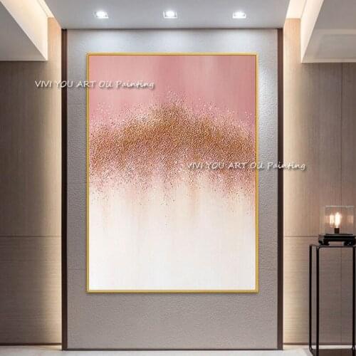 Pink Brown Drip Hot White Line Art Design Handpainted Abstrat Oil Painting On Canvas Home Decor Wall Art Picture For Living Room