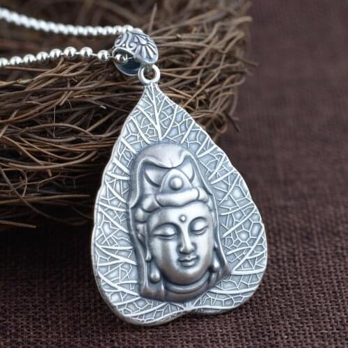 S990 full silver jewelry, antique matte style Male and female Avalokitesva Bodhisattva Mirai Buddha Heart Sutra Scripture Pendan