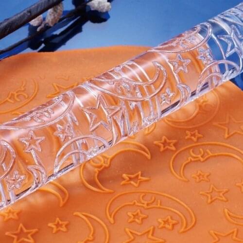 Moon Stars Acrylic Embossing Fondant Rolling Pin Adorable Pattern Design for Cake Paste Decoration Baking Kitchen Tools