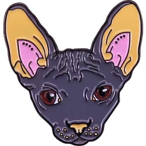 Sphynx cat face brooch cute hairless cats pin animal badge meow gift for her women shirts backpack accessory