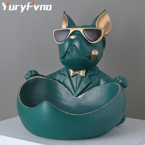 Resin French Bulldog Dog Storage Statue Home Decoration Entrance Shoe Cabinet Key Remote Control Storage Box Crafts Gifts