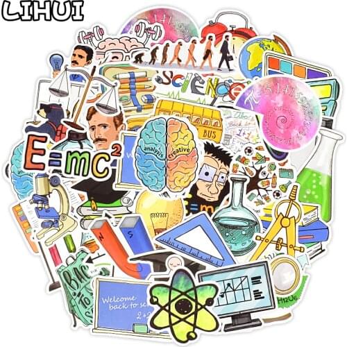 50 PCS Science Lab Stickers Class Back to School Waterproof Sticker for Student to DIY Stationery Suitcase Laptop Bike Car Decal