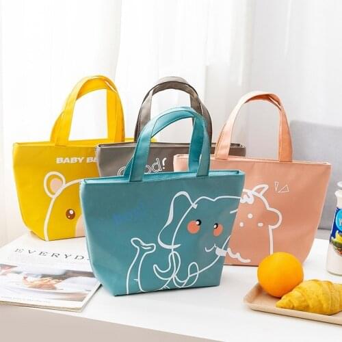 New womens lunc bag cartoon cute bear children simple zipper tote bag insulated breakfast food box portable picnic travel bag