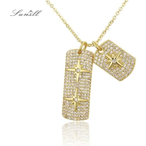 SUNSLL New arrival gold tags pendant necklace white CZ AAA star necklace for women fashion party combination jewelry chain gifts