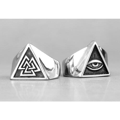 Viking Myth Odin Triangle Masonic Stainless Steel Mens Rings Simple for Male Boyfriend Biker Jewelry Creativity Gift Wholesale