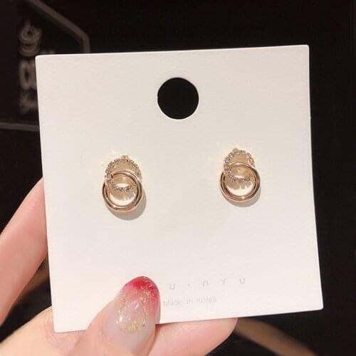 High-grade Circle Apathy Style Earrings Hypoallergenic Temperament Niche Diamond Double Ring Stud Fashion Engagement Gift