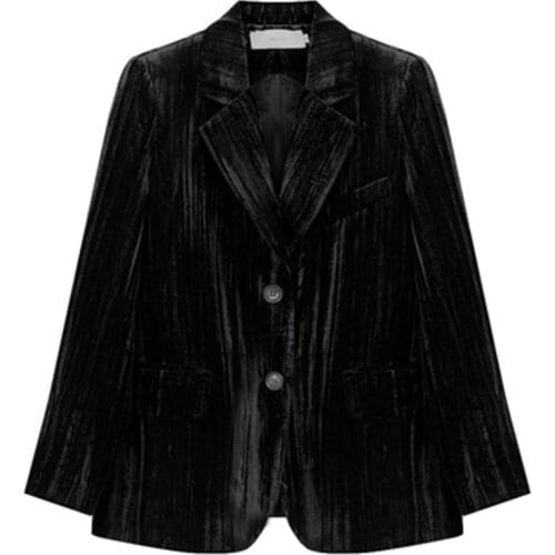 High-end black Golden velvet Blazer Women Jackets Ladies spring fall New high quality Casual retro suit women coat women Blazers