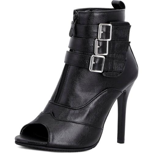 Fashion Womens Boots Summer 2021 Peep Toe Zip Female Shoes Belt Buckle Ladies Banquet Modern Boots Animal Prits Women Shoes