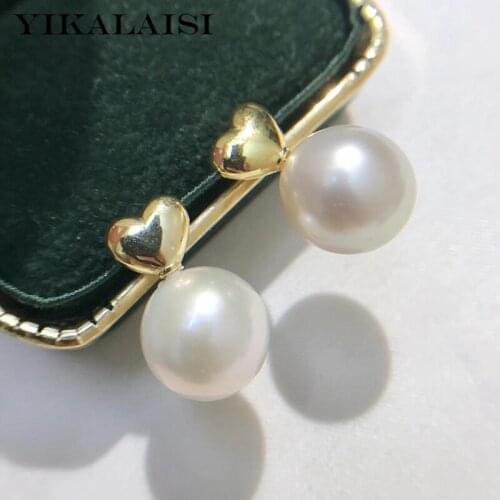YIKALAISI 925 Sterling Silver Earrings Jewelry For Women 8-9mm Round Natural Freshwater Pearl Heart Shape Earrings Wholesales