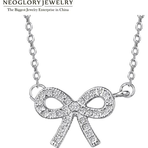 Neoglory White Zircon Bowknot Design Fashion Chokers Pendant Necklaces for Women 2020New Fashion Jewelry Christmas Gifts