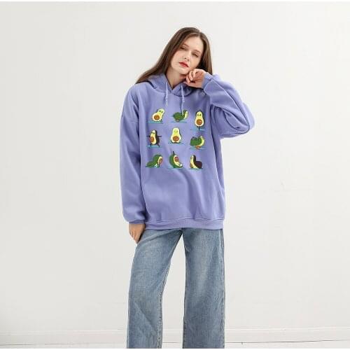 Harajuku Winter Oversized Clothes Hoodies Kawaii Avocado Print Hoody Sweatshirts Cute Hoodie Aesthetic Warm Outerwear Moletom