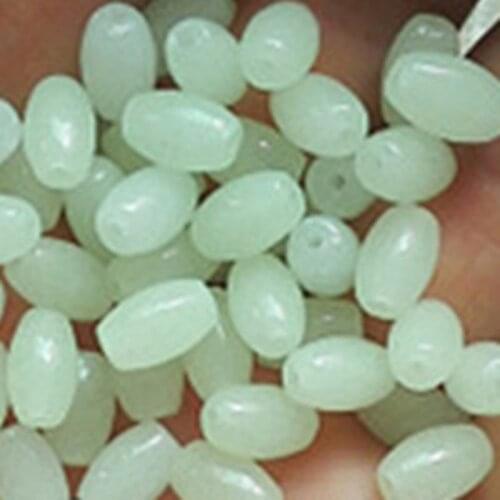 100pcs 5*8mm Oval Luminous Fishing Beads Space Beans Round Float Balls Stopper Light Balls Sea Fishing Tackle Lure Accessories
