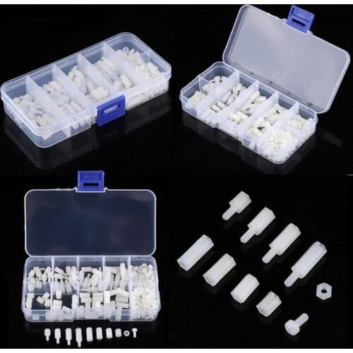 180Pcs/Box M2 M2.5 M3 M4 Black/White Hex Nylon Standoff Spacer Column Flat Head Nylon Plastic Spacing Screws Nuts