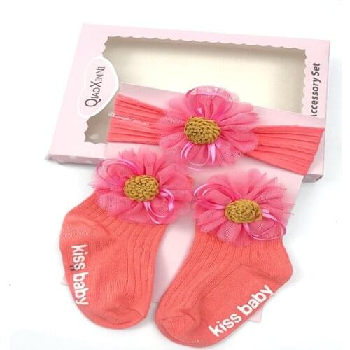 2 Pcs/Set Cute Baby Girl Headbands Solid Socks Set Lace Flower Bows Crown Newborn Headband For Turban 0-3Y Baby Hair Accessories