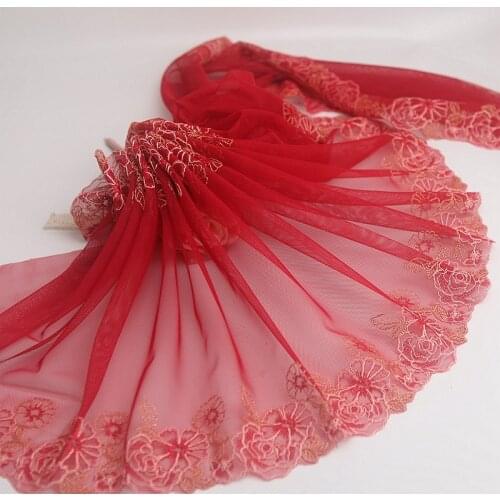 2Yards/Lot High Quality Red Lace Trim Embroidery Lace Fabric Mesh Lace Ribbon Tulle Guipure Cord Lace Sewing DIY Doll Cloth