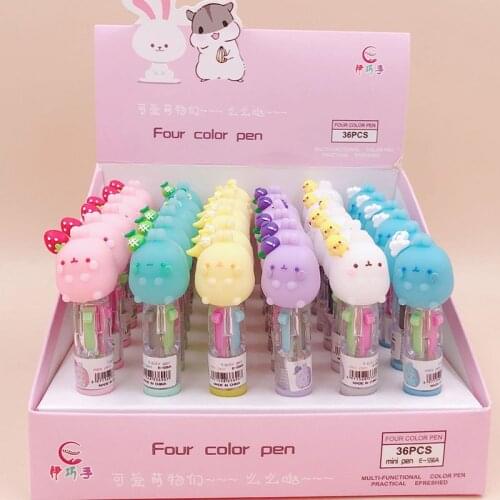 36 pcs/lot Mini Molang Rabbit 4 Colors Ballpoint Pen Cute Fruit ball pens School Office writing Supplies Stationery Gift