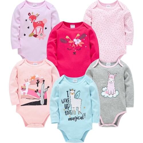Honeyzone 6pcs Baby Girl Bodysuit Full Sleeve Cute Print Baby Romper Toddler Boy Clothes Infant Overalls Summer Jumpsuits 0-24M
