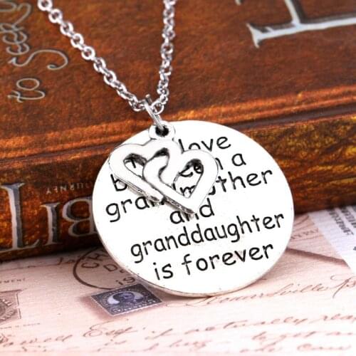 Bespmosp 24PCS/Lot Wholesale Hot"The Love Between a Grandmother and Granddaughter is Forever" Heart Pendant Necklaces For Family
