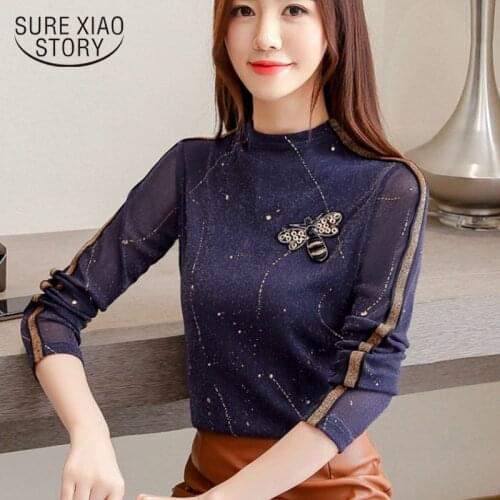 Women autumn 2020 new long sleeve ladies shirt turtleneck clothes fashion womens blouse shirts vintage feminine blusas 1445 45