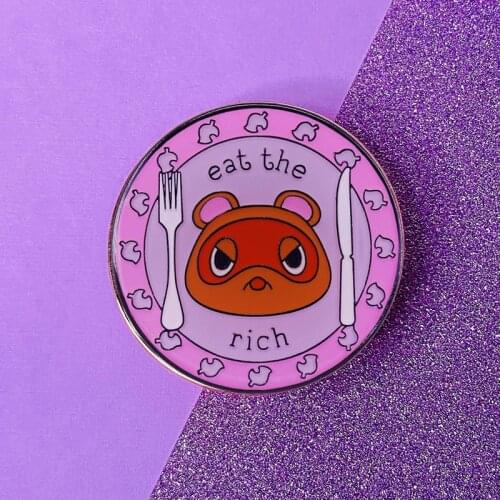 Eat the Rich Tom Nook Enamel Brooch Pin Backpack Hat Bag Collar Lapel Pins Badges Women Mens Fashion Jewelry Accessories