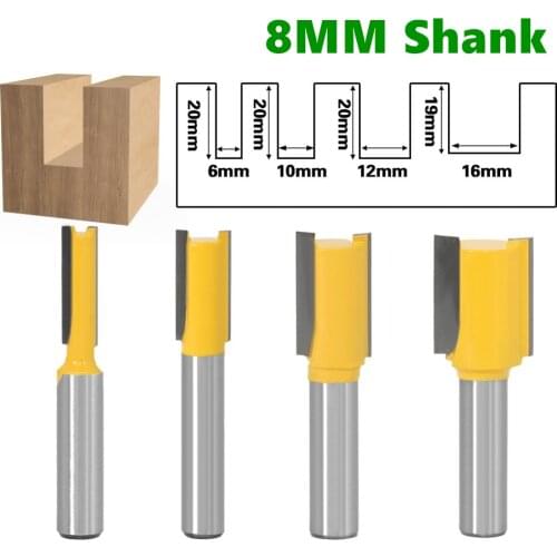 4PCS 8mm Shank milling cutter Straight/Dado Router Bit - 3/8"W x20"H -8" Shank Cutter for Wood Router Bit Woodwork Tool