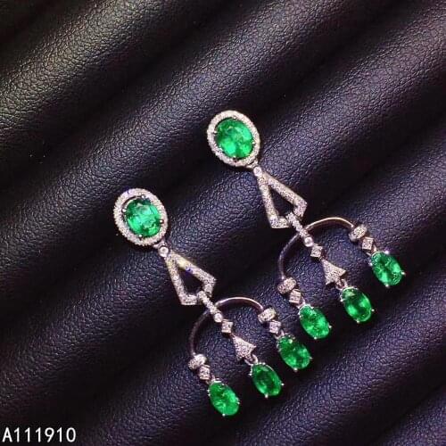 KJJEAXCMY fine jewelry 925 sterling silver inlaid Natural Emerald ladies earrings exquisite support detection popular