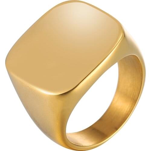 Classic Rings Square Large Wide Rings for Men Punk Finger Ring Stainless Steel Signet Rings Silver Color Black Male Jewelry