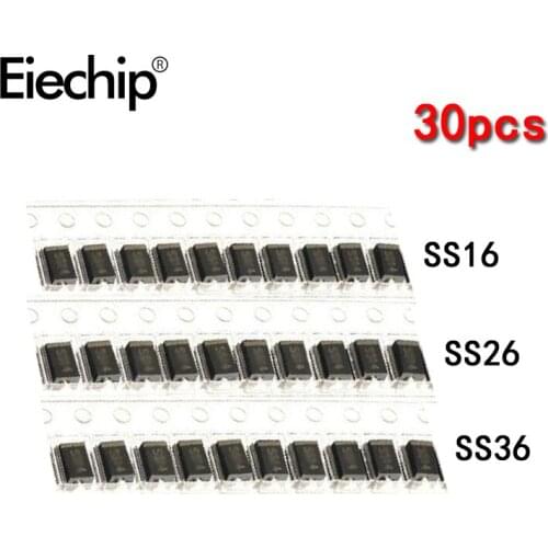 30pcs 3values x 10pcs SS16 SS26 SS36 SMD schottky diode assort kit