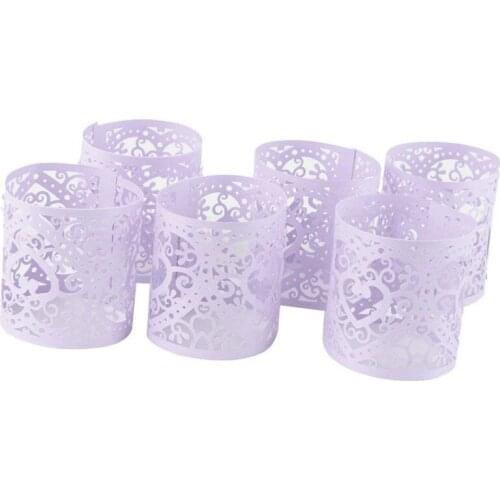 Lot of 6pcs LED Candle Lampshade Pattern Heart Ajoure Decoration for Christmas Wedding (Purple)