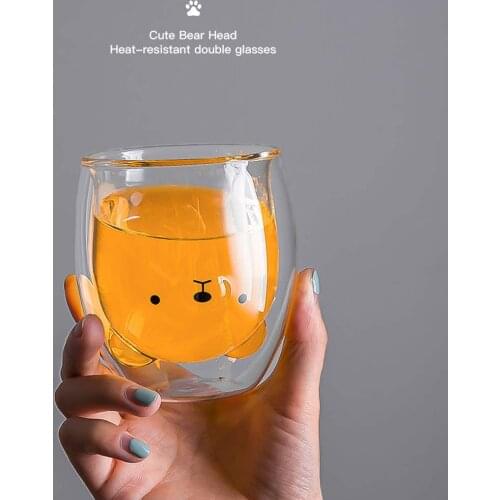 Cute cup Panda Double Wall Milk mug Bear Beer Glasses Creative coffee travel mug Juice Heat Resistant cups and mugs