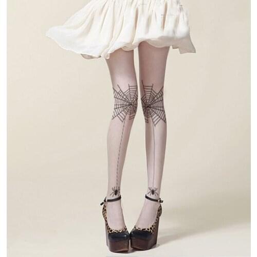 Fashion Spiderweb Tights Women Transparent Printed Spider web Pattern Pantyhose Stockings Tattoos Femal Nude Skin Lingerie Panty