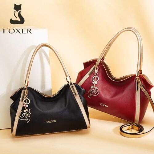 FOXER Fashion Genuine Leather Women Top-Handle Bags Soft Lady Commute Shoulder Bag Mother Fall Winter Purse Elegant Female Tote