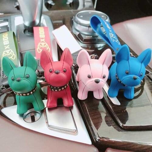 Fashion Punk French Bulldog Keychain PU Leather Dog Keychains For Women Bag Pendant Jewelry Trinket Gift Car Key Ring Key Chain