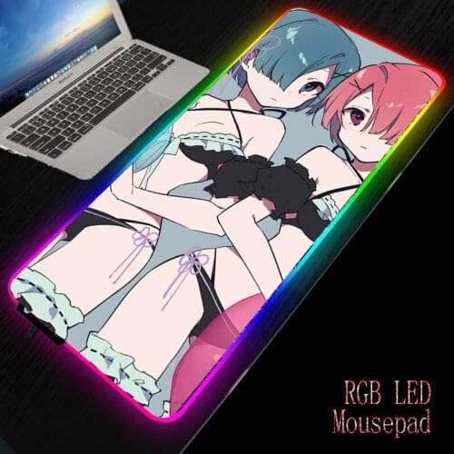 MRGBEST Sexy Anime Girl Big LED RGB Lighting Gaming Mousepad XL Gamer Mat Mouse Pad Beast for PC Computer
