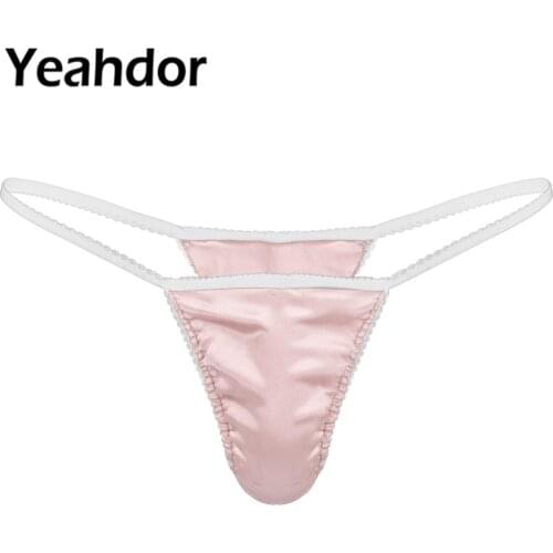 Mens Low Rise Panties Smooth Silky Satin Sexy Lingerie Bulge Pouch T-back G-string Thong Briefs Underwear Gay Male Underpants