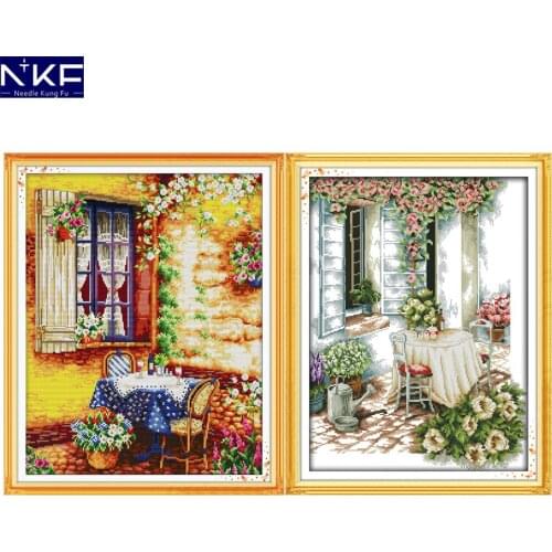 NKF Summer Afternoon Cross Stitch Pattern Handmade Craft Scenery Design Needlework Cross Stitch Set Embroidery for Home Decor