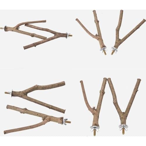 Pet Parrot Raw Wood Fork Stand Rack Toy Hamster Branch Perches for Bird Cage